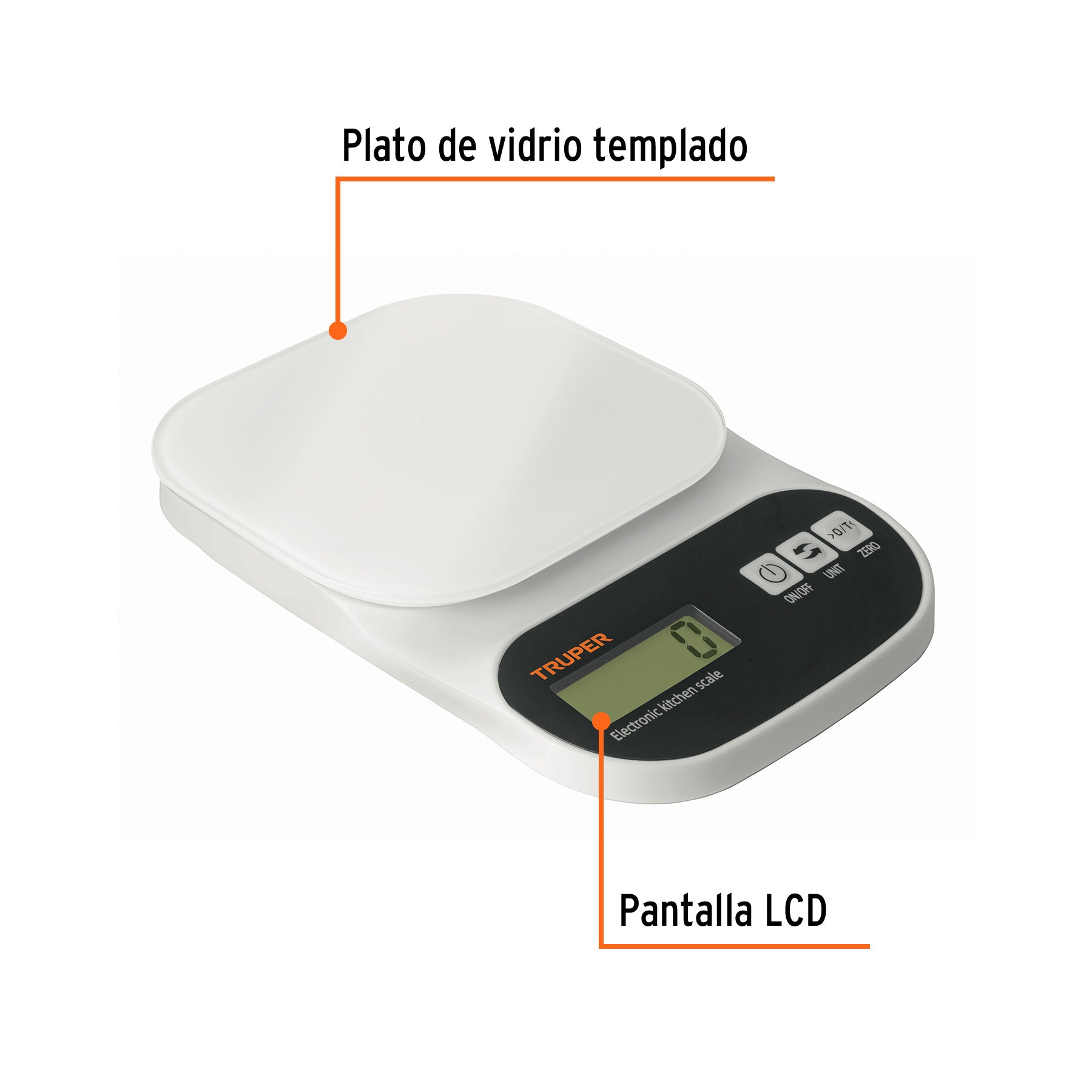 Báscula Digital 5KG con Plato de Vidrio Truper