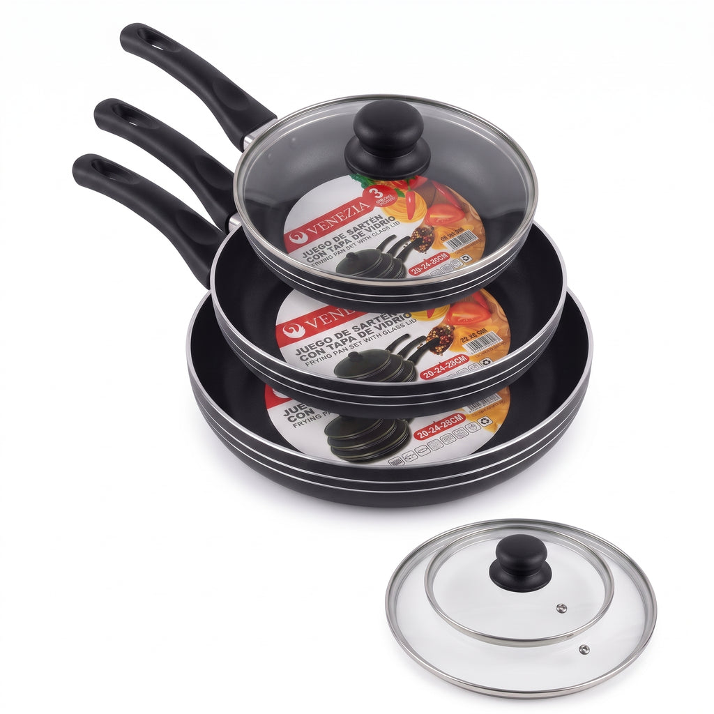 Set de Sartenes Venezia con Tapadera 20cm, 24cm, 26cm